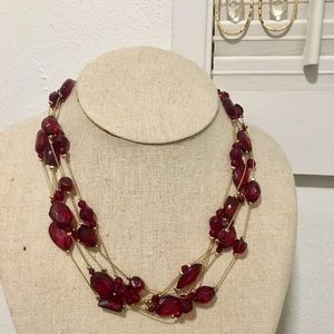 Vintage red glass bead & gold chain necklace